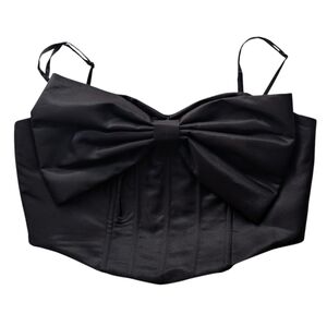 Black Bow Detail Corset-Style Top Coquette Chic Valentines Day Romantic Date